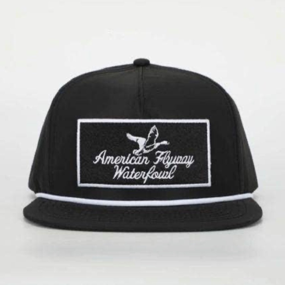 American Flyway Waterfowl Throwback Vintage Black with Patch and White Rope Hat - Picture 2 of 6